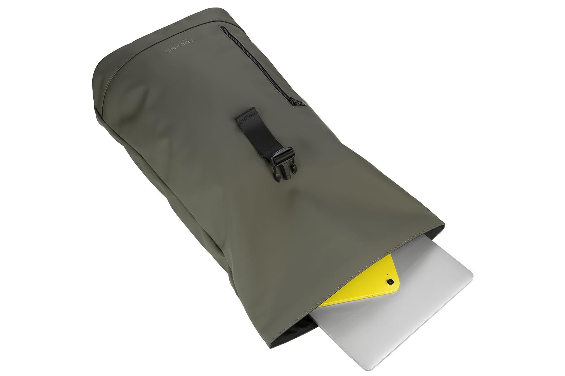 Tucano, Gommo Rolltop Zaino Porta PC per MacBook Pro 16" e Laptop 15.6" in Materiale Gommato, Zaino Lavoro Uomo Donna con Chiusura Arrotolabile, Tasca Imbottita e Fascia Trolley, Verde Militare