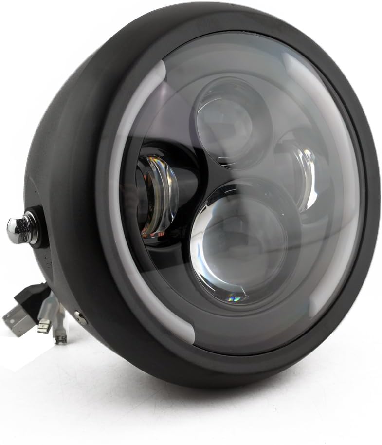 Boldness 7Inch LED Round LED Motorcycle Headlight Round Ring ssembly with 7 Inch Housing Bucket Black Ring for Bobber Chopper Cafe Racer