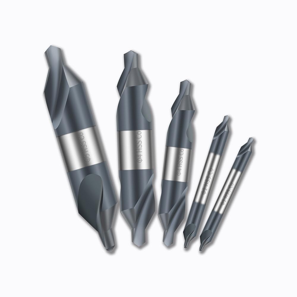 TiAlN CoatingCobalt HSS.Co - Juego de brocas de centrado para acero inoxidable, acero al carbono, acero de aleación, hierro fundido, cobre, otros metales duros, métrico 1-5 mm (5 piezas)