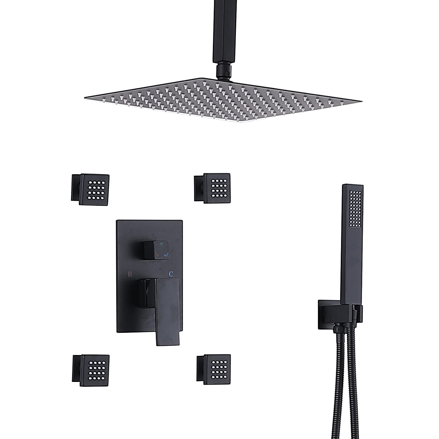 Buy GLANZHAUS Brass Concealed Black Shower System,Shower Taps Sets