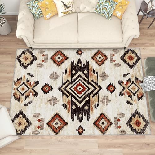 AUWUUA Tapis d'entrée Western Aztec 60x90cm Tapis Lavable géométrique Vintage amérindien pour Chambre à Coucher, Salon antidérapant, Tapis de Sol...