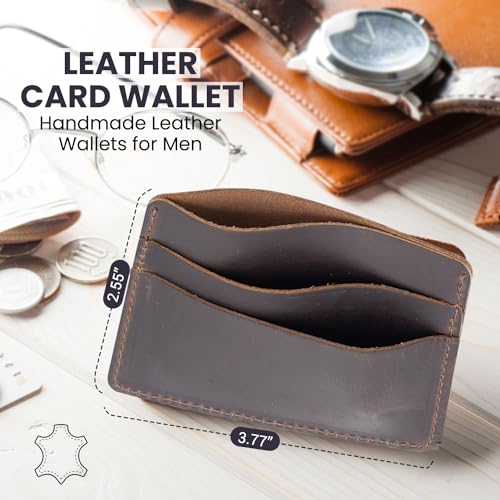 Leather Card Wallet, Handmade Leather Wallets for Men, Minimal Wallet Card Holder,Slim front packet wallet, Strong Stitching, Gift for Him (Dark Brown)2
