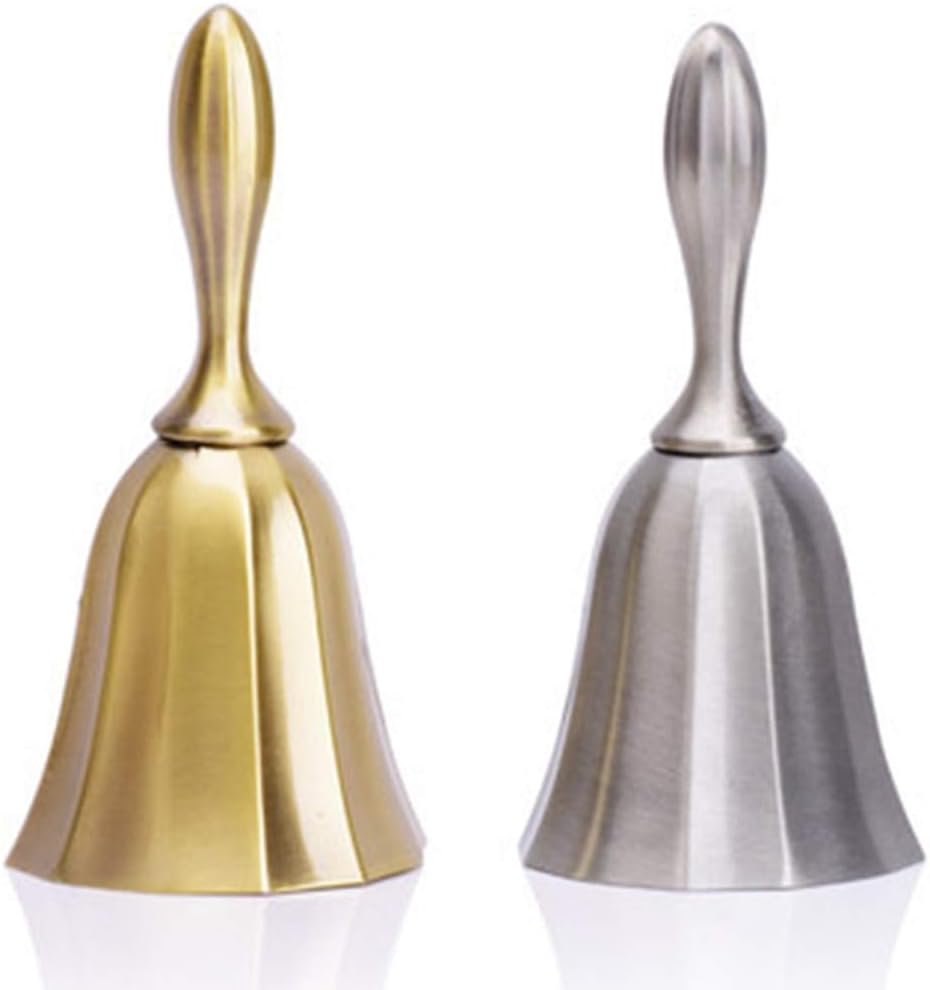 Call Hand Bell Brass Wedding Bell for Ringing Loud Reception Dinner Hotel Classroom Bell Gold Silver for Adults hand bell for seniors Kid Counter Hall Table hand bell loud bells for adults (gold) : Office Products