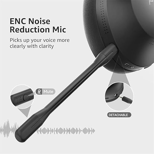 Miniatura 2 de NONCHI Auriculares inalámbricos Bluetooth sobre la oreja con micrófono desmontable, auriculares para juegos con cancelación activa de ruido, con