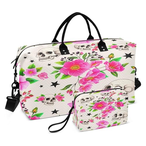 ​​Large Foldable Travel Duffel Bag, Waterproof Gym Bag for Men & Women, Carry-On Luggage Weekender Overnight Bag, Skull Garden