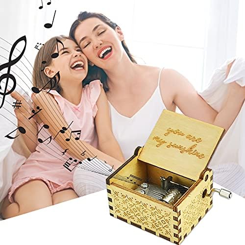 YONGORHEX You Are My Sunshine Music Box Small Mini Hand Crank Music Box 6.5*5*4.2cm Vintage Antique Wooden Music Box Anivesarary Birthday Christmas Carved Decorative Craft Gift Box for Children Adult