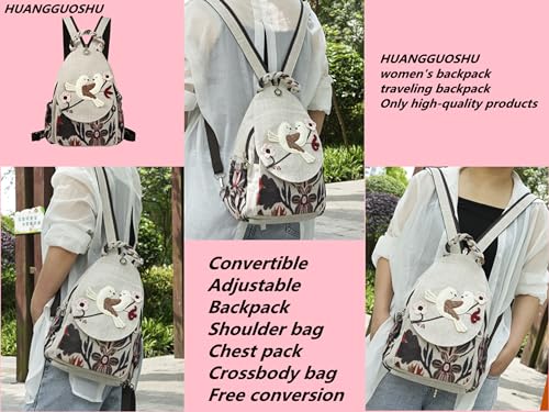 Image of Small Canvas Backpack, Retro Boho Washed Hippie for Women Daily Commute (Two Little Birds Decorations)
