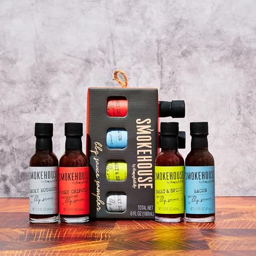 Image of Smokehouse by Thoughtfully, Gourmet BBQ Sauce Sampler Set, Vegan and Vegetarian, Flavors Include Honey Chipotle, Smoky Bourbon, Sweet and Spicy, and Bacon BBQ Sauce, Pack of 4
