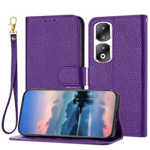 Coque Honor 90 Pro étui portefeuille cuir bleu clair avec support et porte-carte