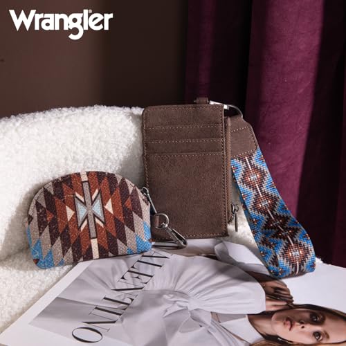 Image of Wrangler Aztec Keychain Wristlet Wallets for Women Western Dual Pouch Wristlet Credit Card Holder Wallet with Zipper Pocket WG2213-W0051CF