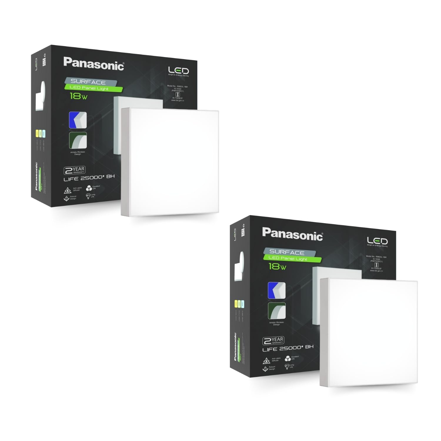 Panasonic 18 Watt LED Rimless Surface Panel Light | Elegant Rimless Design | Surface Mounted LED Down Light for Ceiling (Square, Cool White, Pack of 2)-image-40