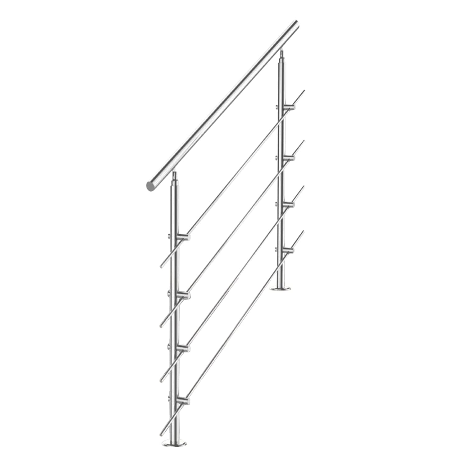 Barandilla de acero inoxidable, pasamanos para escaleras, balcones, 120 cm, con 4 travesaños de 42 mm de diámetro, para interior y exterior