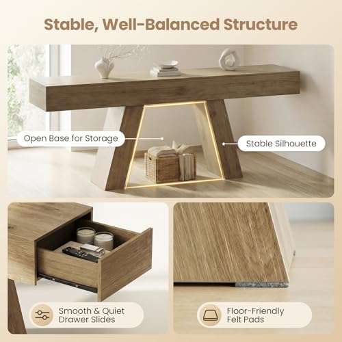 63-Inch Long Console Table Entryway Table with Storage Drawer, Natural Wood - image 7