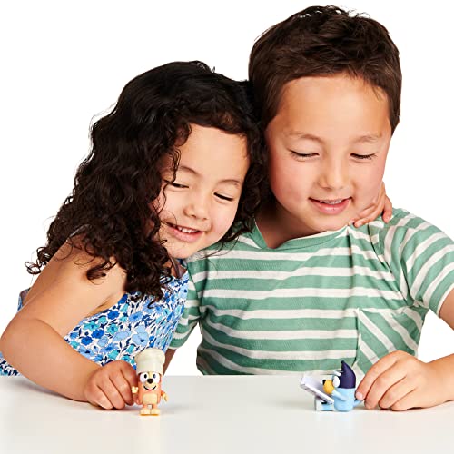Bluey and Bingo Fancy Restaurant 2 Figure Playset Pack Articulated 2.5 Inch Action Figures Includes Toy Menu and Chef Hat Official Collectable Toy