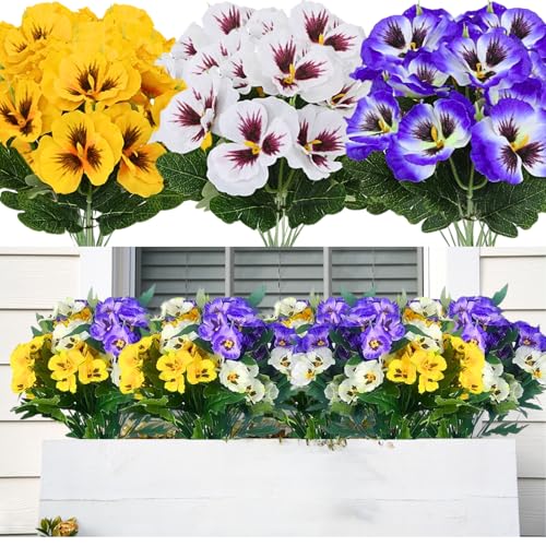 Astryas 12 Bundles Artificial Flowers For Outdoor Fake Pansies Small Wild Flowers Faux Pansy Plastic Plants For Home Garden Flower Beds Outdoor thumb #6