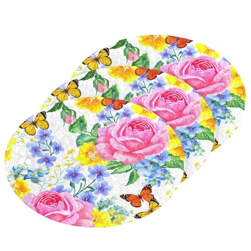 BOESI Doodle Colorful Flowers Wood Pulp Sponge Kitchen Scrubbing Sponge Absorbent, Strong Adsorption for Kitchen Cleaning 3 pcs.