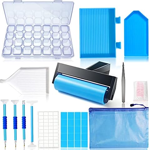 Hulameda 56pcs 5D Diamond Painting Tools, Diamond Painting Accessories with 28 Grids Diamond Embroidery Box and Diamond Painting Roller for Kids and Adult(Blue) Cover