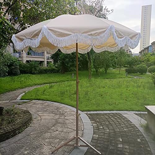 Parasol de terraza de 2m de diseño retro caqui sombrilla inclinable con flecos alta calidad