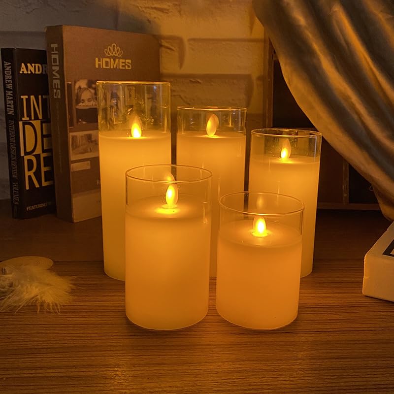 FYCAN Flameless Flickering Glass Candle Unbreakable, Flame-Effect Home Festival Wedding Decorattery Operation Real Wax Realistic Dancing Wick Led Pillar Candles Plexiglass Party - Transparent_2pcs 1