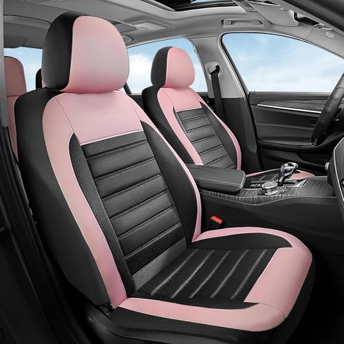 Image of Coverado Car Seat Covers Front Seats, Luxury Leather Car Seat Covers, Automotive Mesh Seat Covers 2 Pack, Airbag-Compatible, Black Pink Seat Covers for SUV Sedan Truck