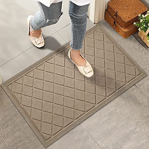 Hiyard Durable Front Door Mat, Absorbent Muddy Dirt Resist Welcome Door Mats Outdoor Indoor, Heavy Duty Easy Clean, Non-Slip Rubber Backing Low Profile Doormat For Entryway, 30×17, Beige #TOP6