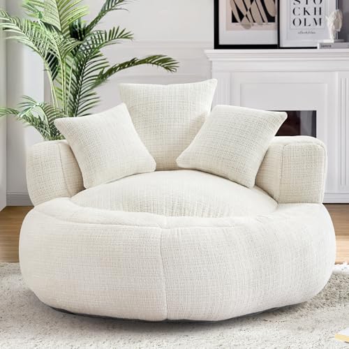SLEERWAY Bean Bag Chairs for Adults, Large Oversized Bean Bag Sofa Chairs Couch with Pillows, Stuffed Round Sofa Chair with Foam Filled, Comfort Soft Chenille Lazy Sofa Chair for Living Room, White