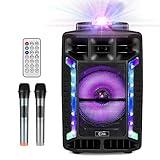 Portable Karaoke Machine 8’’ PA Speaker System Bluetooth Karaoke System for Adults & Kids with Disco Ball, Microphone Rechargeable Battery USB/SD Reader