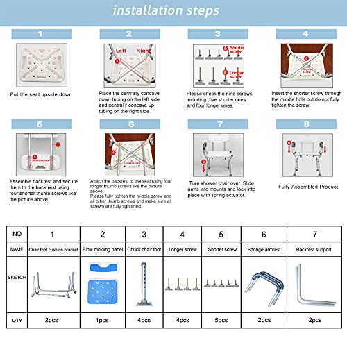 Shower Chair With Arms Heavy Duty Bath Chair With Back Inside Shower Transfer Bath Seat Padded Bench Portable Lift Height Adjustable Legs For Bathtub Non-Slip Feet #TOP7