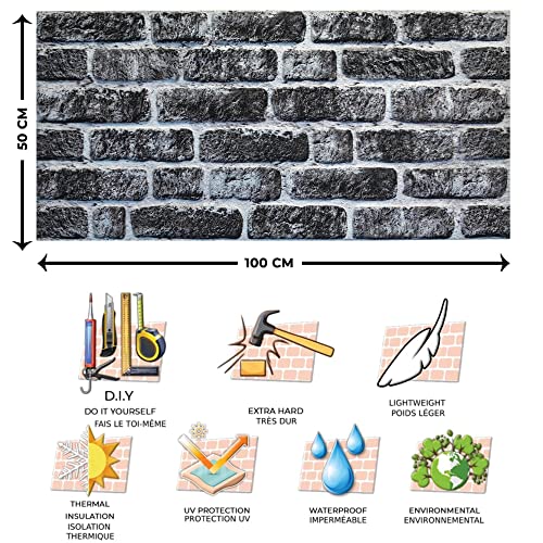 Dundee Deco 3D Wall Panels Brick Effect - Cladding, Charcoal White Stone Look Wall Paneling, Styrofoam Facing For Living Room, Kitchen, Bathroom, Balcony, Bedroom, Sample, Size 10 X 10 In. #TOP5