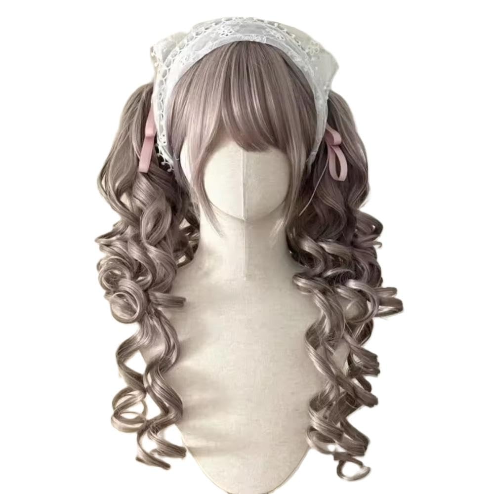 Accessori Parrucche Parrucca Corta Bionda Marrone Con Capelli Lunghi Ricci A Coda Di Cavallo Per L'uso Quotidiano Di Feste Cosplay Da Donna(Light pink)