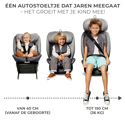 Kinderkraft I-GROW I-SIZE 40-150 cm Autostoeltje 0-36 kg, 360 draaien, met Isofix, afstelbare hoofdsteun 12 verstelniveaus, Extra veiligheidsvoorzieningen, Groep 0/1/2/3, tot 12 jaar, Grijs - Afbeelding 4