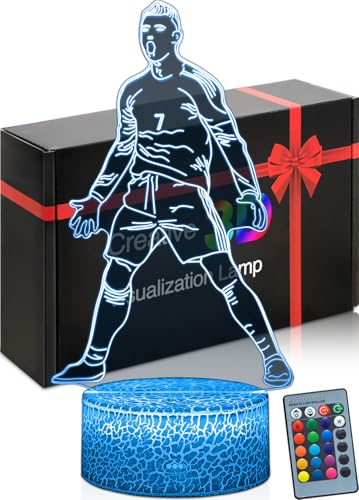 DAHEYMA Lampe d'ambiance Football,Illusion 3D LED,Veilleuse Football Décoration,Joueur Portugal...