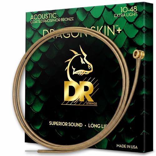 DR DAP-10 - DRAGON SKIN+™ Beschichtete Phosphorbronze Akustikgitarrensaiten, Überlegener Klang mit angenehmer Haptik & langer Lebensdauer, extra leicht 10-48