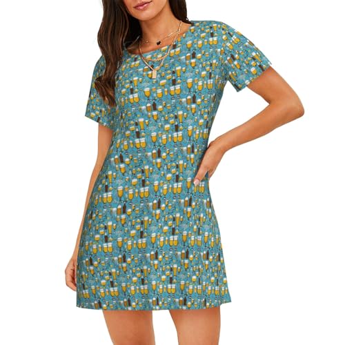 Chemise de nuit femme à motifs bulles de bière. Pyjama léger et respirant