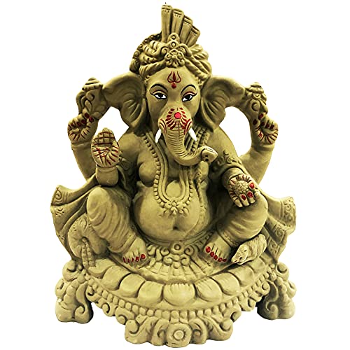 Image of 12 Inches. Big Clay Ganesha Idol, Mitti Ganpati Statue for Visarjan at Home, Water Soluble Clay Idol for Ganesh Chaturthi (Grey)