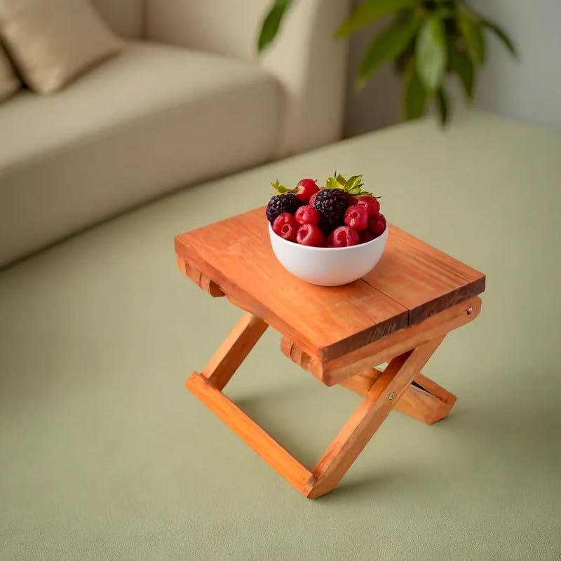 Image of Folding Foot Stool, Small Ottoman Foot Rest for Couch, Wooden Footstool, Change Shoes Bench, Modern X Ottoman Chair for Living Room, Entryway, Children Room, Bedroom, Caravaning, 23X30X23 cm, Orange