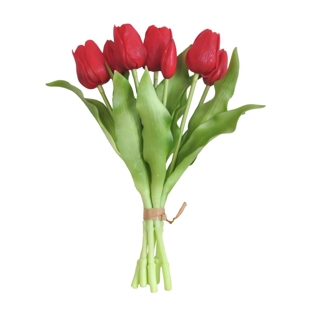 BDKMMS Tulips Flower, 7PCS Real Feel Artificial Flowers with Buds, Faux Floral Bouquet for Home Wedding Spring Table Decor