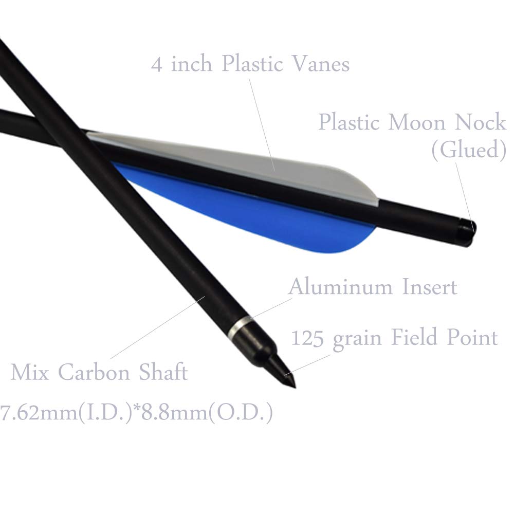 NIKA ARCHERY Lot de 12 flèches d'arbalète en carbone 16" Tige 18" 20" 22" pour Outdoor Target Powerful Hunting Shooting Shooting