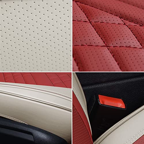 Image of GXT Deluxe Faux Leather Full Coverage Car Seat Cover Anti-Slip Universal Fits for Sedans SUV Pick-up Truck with Headrests,Interior Accessories(White and Red)