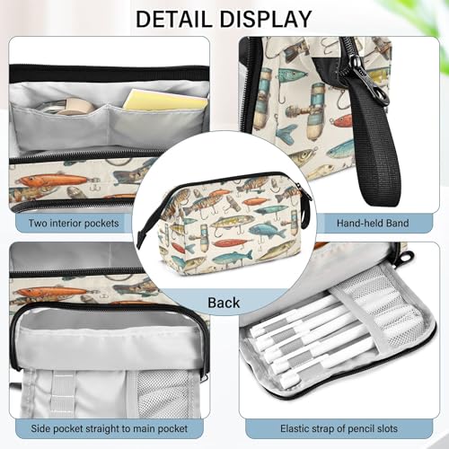 Image of Fisyme Fishing Lures Fisherman Retro Pencil Case Large Capacity Pen Bags Box Big Makeup Pouch Organizer