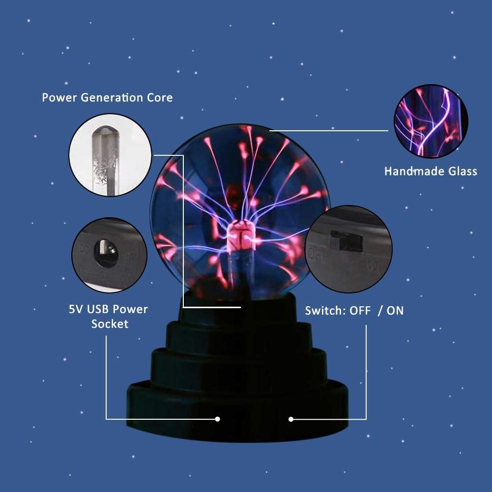 Plasma Ball Lamp - Touch and Sound Sensitive Electric Globe with Lightning Effects - Plug-in Energy Ball for Parties, Room Decor, and STEM Learning - Static Electricity Sphere for Kids