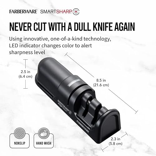 Farberware Two-Stage Smartsharp Knife Sharpener, Easy-To-Use Nonslip Sharpener With Color Changing Led Light Indicator, Knife Sharpening System To Polish, Sharpen And Repair Kitchen Knives, Black #TOP1
