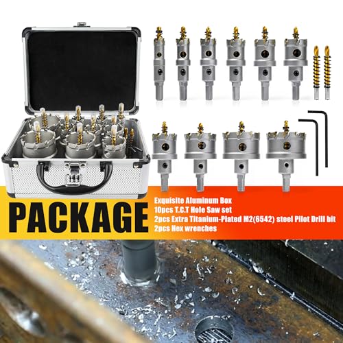 12PCS Tungsten Carbide Hole Saw Kit for Hard Metal and Steel, 5/8"-2-1/8" by ASNOMY - Used condition - Image 7