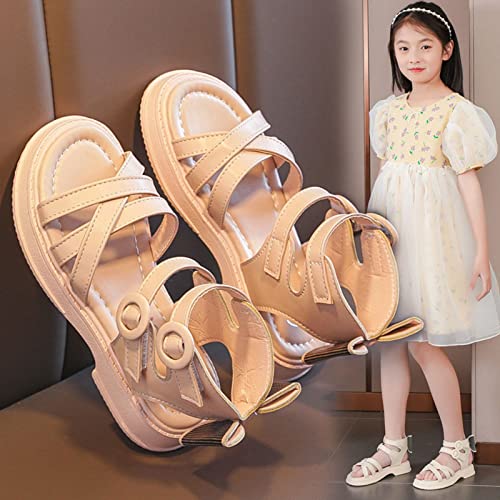 Kids Girls Open Toe Solid Rome Princess Flat Solid Hook & Loop Soft Bottom Outdoor Ankle Straps Dress Sandals2