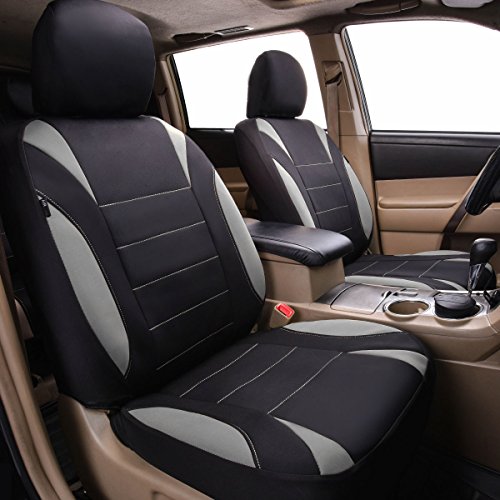 Car Pass Waterproof Neoprene 11 Piece Universal Fit Car Seat Covers, Fit For Suvs,Vans,Trucks,Sedans,Airbag Compatible,Insider Zipper Design (Black And Gray) #TOP2