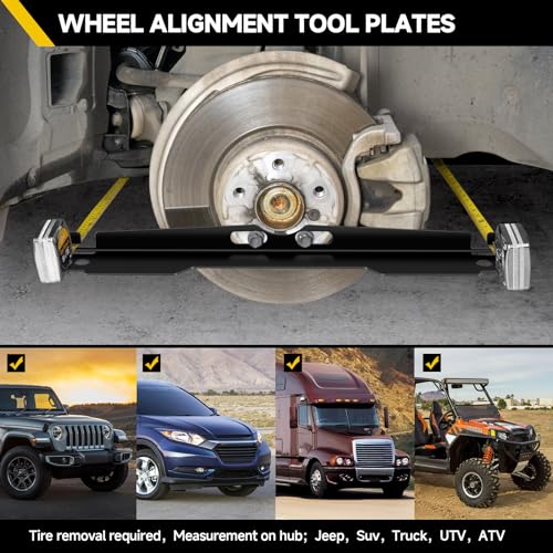 TOBUMO 2 Pack Heavy Duty Wheel Alignment Tool Kit - Black Toe Alignment Tool Plates Contains 2 Pcs Tape Measures,Hanging Hole Design - Fast and Accurate Measurements,Suitable for Various Vehicles