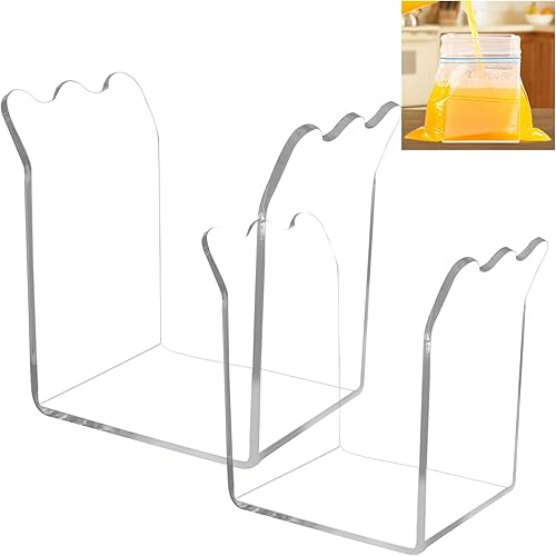 Paquete de 2 soportes para bolsas Ziplock, soporte para bolsa de congelador, soporte para bolsa de almacenamiento de alimentos, soporte para bolsa