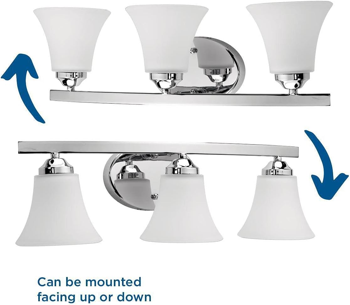 Progress Lighting P2010-15 Adorn Etched Glass Traditional Bath Vanity Light, 21.5 in x 7.5 in x 6.625 in, 3-Light, Polished Chrome