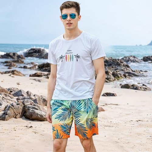 Image of PROBEROS Swimming Shorts for Men, Casual Fashion Gradient Print Summer Beach Shorts Quick Dry Polyester Elastic Waist Shorts Chino Shorts Summer Swim Short Beach Wear, L