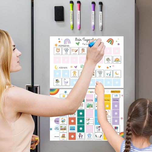 2pcs Wochenplan Kinder und Morgen Abend Routine Planer kinder, 118 Routinekarten,Tagesplaner Routine-Regenbogen